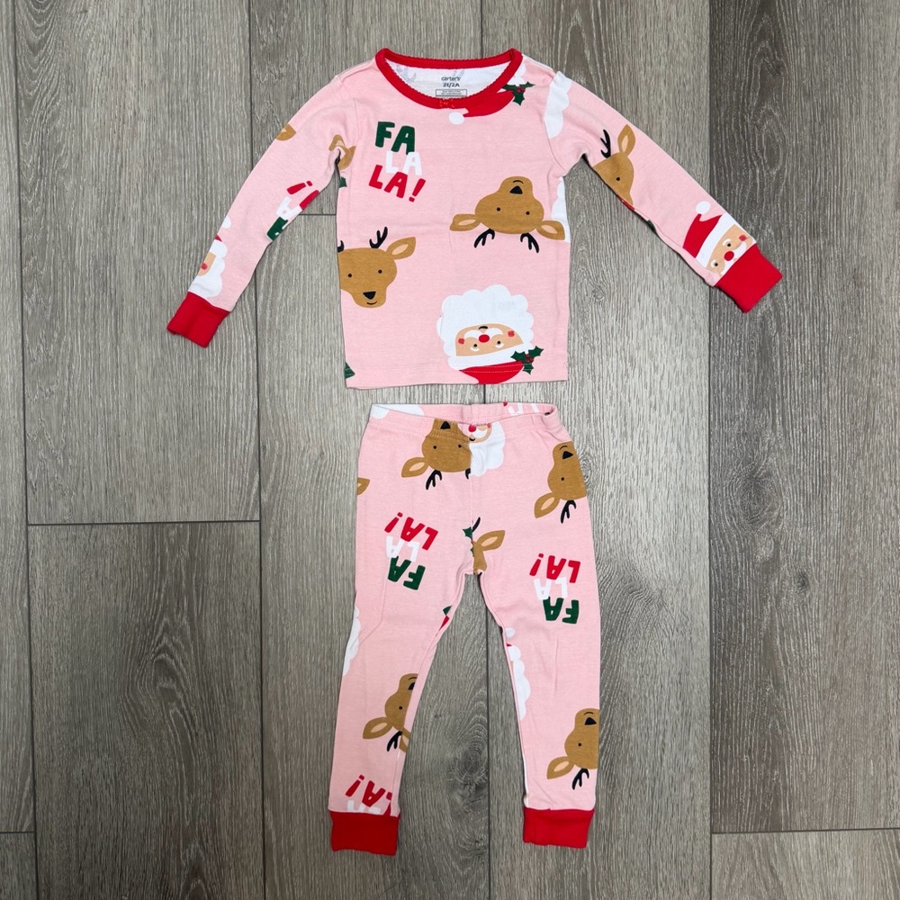 CARTERS 2PC CHRISTMAS SNUG FIT LONG SLEEVE AND PANTS PJ SET SANTA PINK 2T